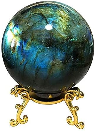 Miniatura 2 de Esfera Natural de Labradorita, de Cuarzo de Roca, de Cristal, Bola de Ornamento Sanador, Ejemplar + Pedestal (900g)