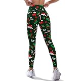 DROEYROEST Christmas Pattern Womens High Waist Workout Leggings Printed Tummy Control Running Sports Yoga Pants with Pockets M