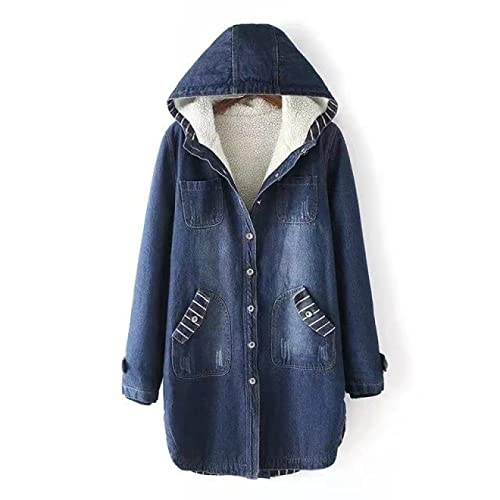 YUANYIRAN Damen Jeansmantel Winterjacke - Mit Kapuze Plus Fleece Basic...