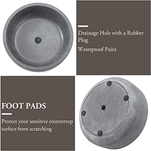 Mygift 8 Inch Round Gray Unglazed Cement Plant Pot With Drainage Hole, Decorative Indoor Succulent Cactus Planter Vase Bowl - Plants Not Included #TOP2