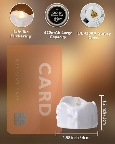 Image of Homemory 24-Pack Remote Flameless LED Battery Tea Light Candles, 400+Hrs | 2 /4 /6 /8H Timer Flickering Tealight Votives for Halloween Pumpkins, Christmas Decor, Weddings and Holiday Parties