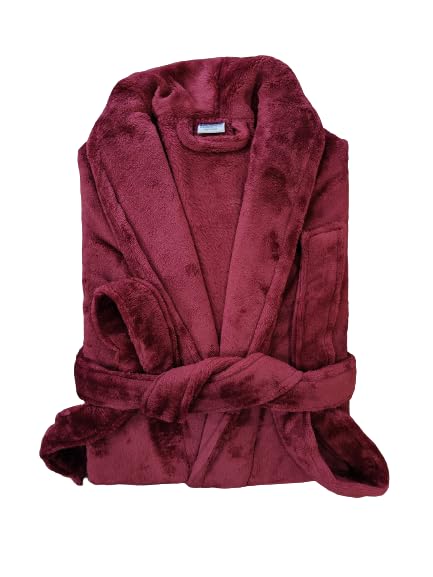 Image of Cotton Bolls Textiles Microfiber Fleece Bath Robe for Men | Shawl Collar with Long Sleeves| Lint Free | Anti-Bacterial | Super Soft Fabric (XL, Maroon)