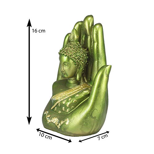 Image of eCraftIndia 'Palm Buddha' Handcrafted (Polyresin, 10 cm x 16 cm, Green and Golden, MSGB527 GR)