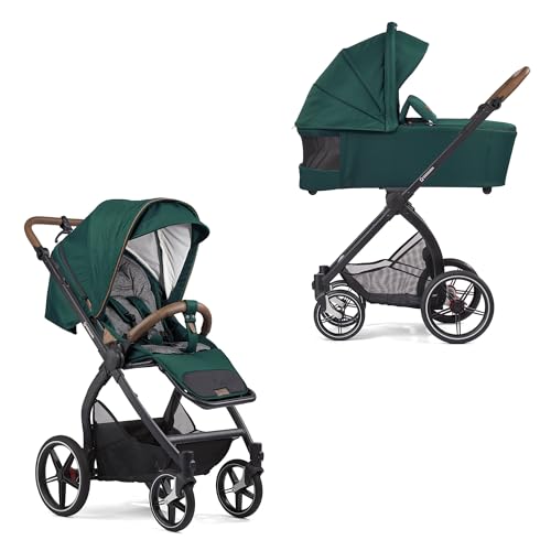 Gesslein Kinderwagen FX4 Swing mit Babywanne Panorama Lyx (Kinderwagen 3 in 1, Liege- & Sitzoption, Sportwagenaufsatz, individuell einstellbar, hoher Komfort, geringes Packmaß, Handbremse), Grün