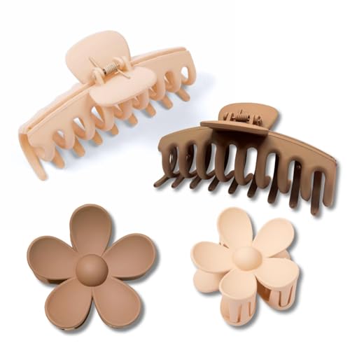 Image of Bakefy- 4 pcs Large Frosted Hair Claws, Assorted Matte Non-Slip Hair Clips, Strong Grip Clips For Thick Hair, Versatile Styles Hair Accessories For Sports, Makeup, And Gift Occasions