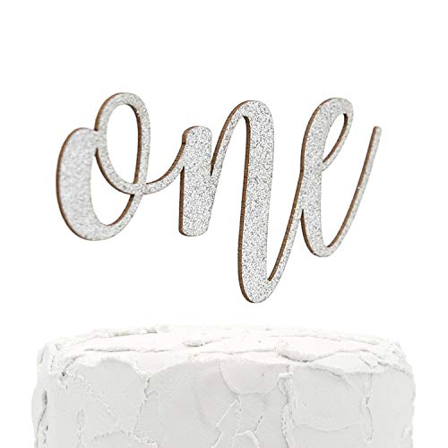 NANASUKO 1st Birthday Cake Topper - one - Double Sided Silver Glitter - Premium Quality Made in USA