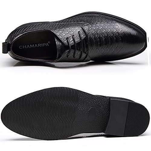 Image of CHAMARIPA Men's Height Increase Shoes - Built-in Custom Lift Insole -Black Leather Invisible Height Increasing Dress Shoes 2.76 Inches Taller H01X70B821D