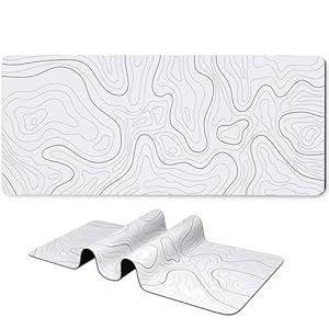 Long Gaming Mouse Pad 31.5 x 11.8 inches, Extended Anime Mousepad, Large Mouse Mat with Non-Slip Base, Full Keyboard Mat with Stitched Edges for Gaming Office (Grey White Topographic Line)