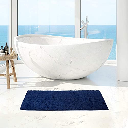 Aoacreations Chenille Shag Bath Rugs, Shaggy Bathroom Mat Set Of 3 Piece, Soft Plush Luxury, High Pile, Absorbent, Non-Slip, 1 Large, 1 Contour, 1 Small (3-Piece Contour Set, Navy Blue) #TOP7