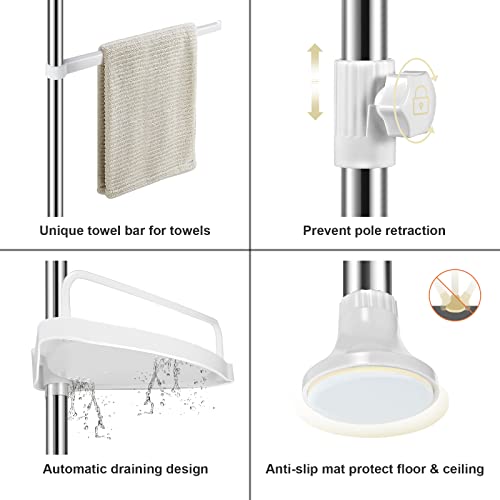 Corner Shower Caddy Tension Pole: Adjustable Stainless Steel Shower Organizer With 4 Tier Shelf For Bathroom Bathtub Tub Shampoo - Floor Standing Rack Bath Storage Holder With Rust Proof Rods #TOP6
