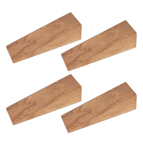 Wooden Door Stop, 4 Pcs Solid Non-Slip Doorstop Wood Door Stopper Wedge Rubber Wedges Wooden Triangle Stopper for Home Office Use (Wood)