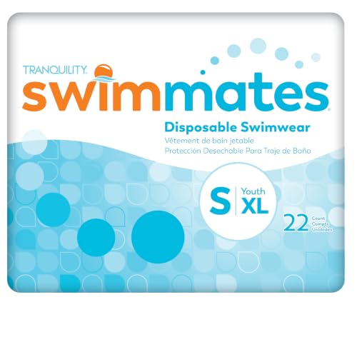 Swimmates Disposable Adult Swim Diapers, Pull-Up Under Swimwear with Tear-Away Side Seams, Unisex, Youth XL (22"-36" Waist) Adult Small, 22 Count Bag
