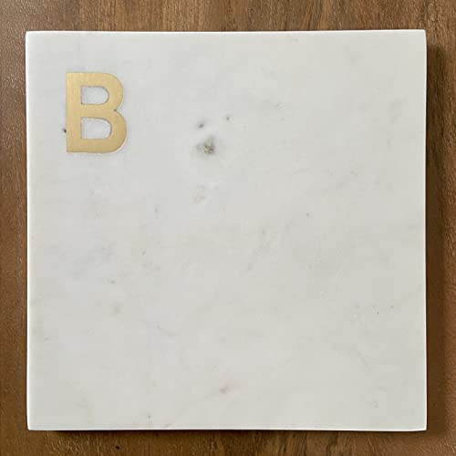 Boards By Bleu Monogram Marble Cheese Board, Hand Crafted Marble Cutting Board From White Marble Slab, Personalized Charcuterie Board With Brass Initial, Great Wedding Or House Warming Gifts, Letter B #TOP1