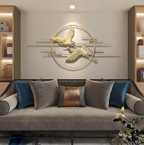 Image of ZOVE Golden Flying Bird Wall Art with Metal Circle Frame, Modern Living Room Decor, Decor for Living Room, Bedroom, Restaurant,Hotel (Golden, 48 x22 inch)