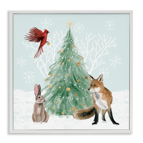 Wintery Wildlife Christmas Tree, 12 x 12 Inch Framed Giclée Print