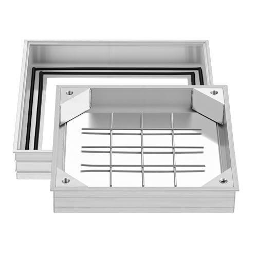 VEVOR Plaque d'Égout avec Cadre 30x30 cm, Couvercle de Regard Encastré Invisible, pour Inspection de Drainage Bouche d'Égout Trottoir Jardin, Couvercle de Fosse Septique Carré, en Alliage d'Aluminium