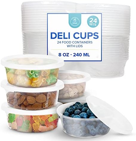 Food Storage Containers with Airtight Lids (8 oz, 24 Pack) - Clear Plastic Food Storage Jars - Great for Your Slime Kit - BPA Free| Leakproof - Microwaveable - Reusable - Dishwasher & Freezer Safe
