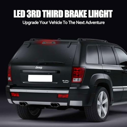 Image of Third 3rd Brake Light LED for 2005-2010 Jeep Grand Cherokee, High Mount Rear Brake Lights Assembly for 05-10 Grand Cherokee, Waterproof Center Cab Lamp Stop Light (Black)