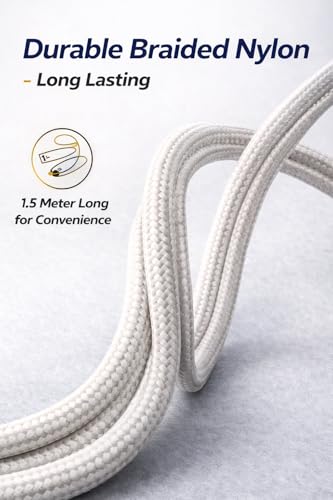 Image of USB Type-A to Type-C Fast Charging Cable, 120W SuperVOOC, Nylon Braided, 1.5 Meters, White (2, 150, Centimeters)