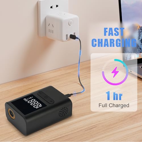 Flintronic Tiny Electric Bike Pump,100Psi Portable Bicycle Tire Pump with Digital Pressure Gauge for Presta Schrader Valve - Image 3