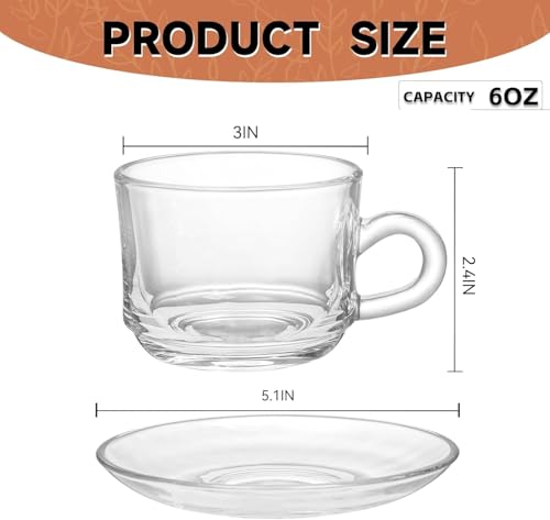 Image of KELVEE Crystal Roma Glass Green Tea and Coffee Cup with Saucer, 180 ml - Cups-6 & Saucers-6 Pack of -12