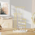 Jewelry Holder Organizer Stand - Adjustable Tall 17.5" (Max), Sturdy Jewelry Hanger for Necklaces, Earrings, Bracelets, Rings, Jewlery Display and Storage, Gold and White, Metal - Image 5