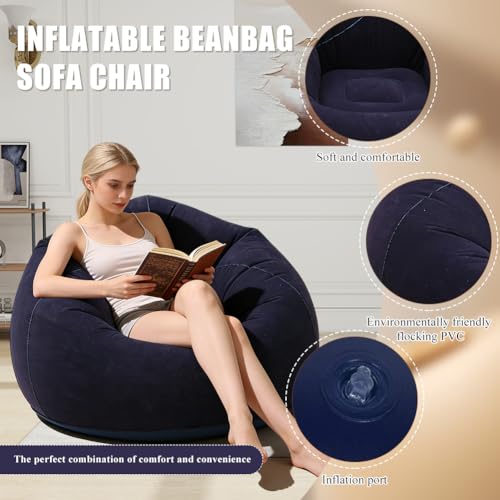 Sofá hinchable azul y puf inflable cómodo para dormitorio 4