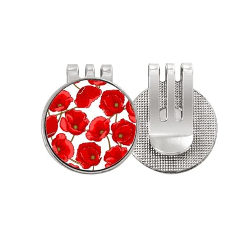 Marqueur de balle de golf avec clip magnétique fleur rouge émaillée