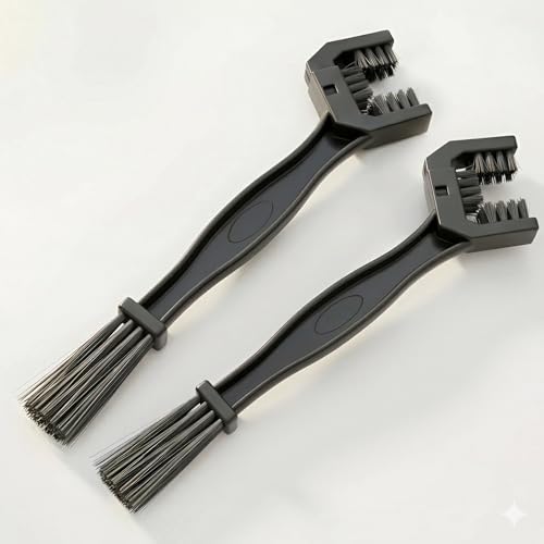 Image of 2 Pieces Bike Chain Cleaner Brush | Soft & Long Bristles | Multi-Purpose Chain Cleaning Tool for Quick Cleaning of Motorcycles & Cycles | Durable, Reusable 3-Sided Chain Brush for All Bikes