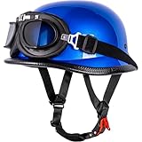 Yesmotor Helmet Half Shell German Motorcycle Helmet with Cycling Glasses - DOT Approved (Large, Blue & Black Goggles)