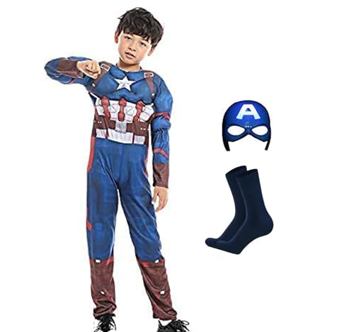 Image of Superhero dress for kids boy | mask shield + cape super hero costume function party fancy dress (2-8 years olds kids