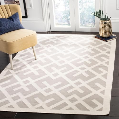 SAFAVIEH Dhurries Collection 4' x 6' Grey/Ivory DHU552G Handmade Flatweave