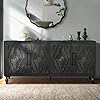 Sideboard Buffet Credenzas for Living Room 63 Antique Black Entryway Table with Storage Accent Cabinet Carved Flowers Doors Wire Holes