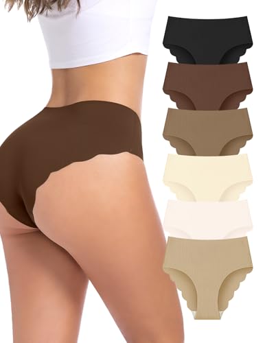 No Show Cheeky Underwear for Women Seamless Bikini Panties Wave Edge Ribbed High Rise Panties 6 Pack
