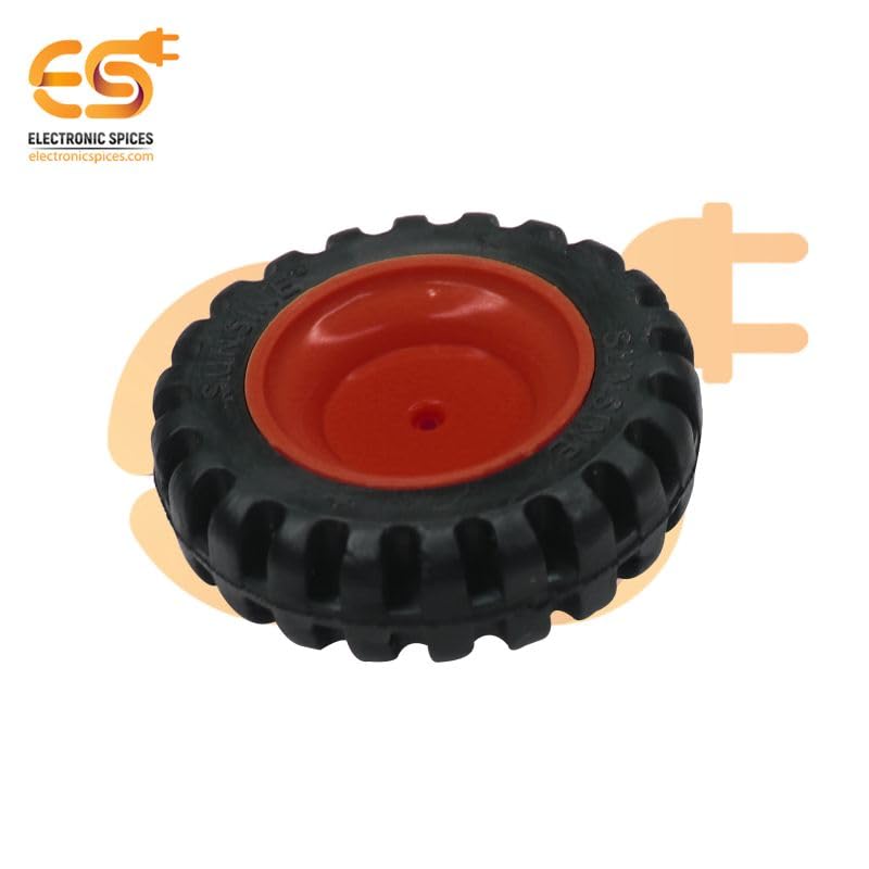 Electronic Spices 40mm x 12mm Red Robotics Toy Smart Car Wheel | Durable Plastic Tyre with Grip Pack of 10 Pcs 4