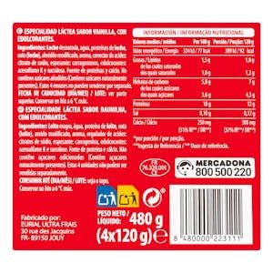 Natillas sabor vainilla +Proteínas Hacendado 12 g proteínas 8 ud. x 120 g Pack 8