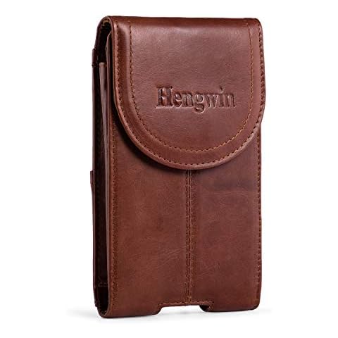 Hengwin Leder Handy Halterung, Gürteltasche Mit Clip, Geldtasche Herren Klein, Handyhülle Mit Portemonnaie, Handytasche Gürtelschlaufe Zum iPhone 14 13 12 11 Pro Max XS SE XR 8 7 6S Plus, Braun Cover