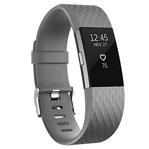 Vancle Bands for Fitbit Charge 2 Special Edition, Adjustable Replacement Accessory Sport Wrist Band (No Tracker), Grey, Large