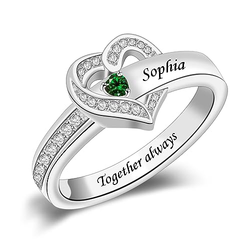 Personalized Mothers Name Ring with 1-8 Simulated Birthstones in 925 Sterling Silver Free Engraving Family Rings for Mom Grandma Christmas Gifts for Her3