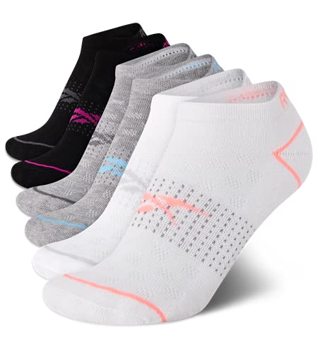 Reebok Women's Low Cut Athletic Socks - 6 Pack Soft Cushioned No Show Sports Socks (Size: 4-10), White Logo