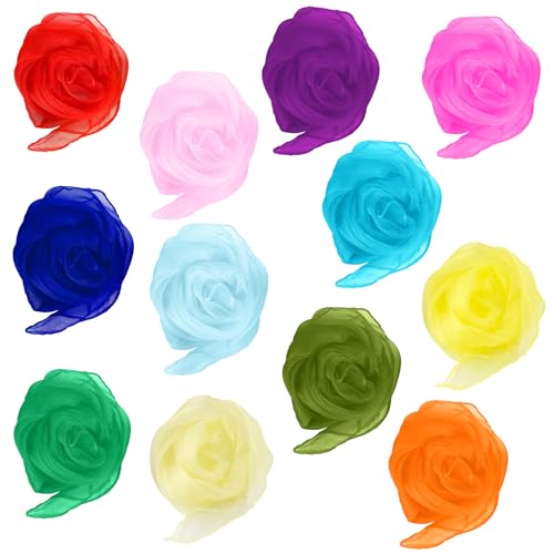 Juggling Scarves, Dance Scarves for Kids Play 12 PCS Square Silk Scarf Music Performance Props for Toddlers Children