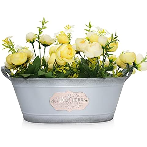 Ashlyric Vintage Style Metal Planters, Rustic Country Style Flower Pot - Oval Shabby Chic Succulent Container with Handles - Indoor and Outdoor Decor Cover