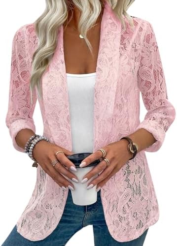 MINTLIMIT Women's Lace Blazer Open Front Button Down Sheer Mesh B...