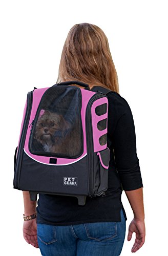 Pet Gear I-GO2 Roller Backpack, Travel Carrier, Car Seat for Cats/Dogs, Mesh Ventilation, Included Tether, Telescoping Handle, Storage Pouch