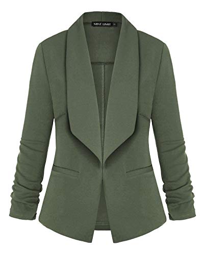 Unifizz Womens Casual Work Office Open Front Blazer Jacket Army Green M