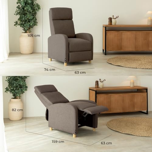 ZZ DON DESCANSO - Sillon Relax Reclinable Tela Verona (63x74x105cm). Sillón Reclinable Compacto con Reposapiés, Apertura Push, 2 Posiciones y Posición Cero, Butaca Reclinable hasta 160º (Marrón) - imagen 3