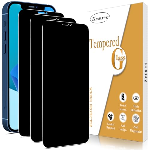 Kesuwe [3 Piezas Protector Pantalla de Privacidad para iPhone 12/12 Pro, Anti Espía, Dureza 9H Cristal Templado, Antiarañazos, Antihuellas, Sin Burbujas