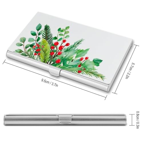 Christmas Greenery with Red Berries Business Card Holder Pocket Slim Portable Metal Business Card Case2