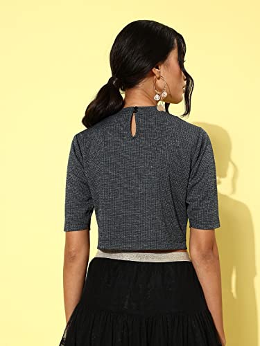 Image of Style Quotient Women Charcoal Grey Solid Cut-Out Detail Crop Top