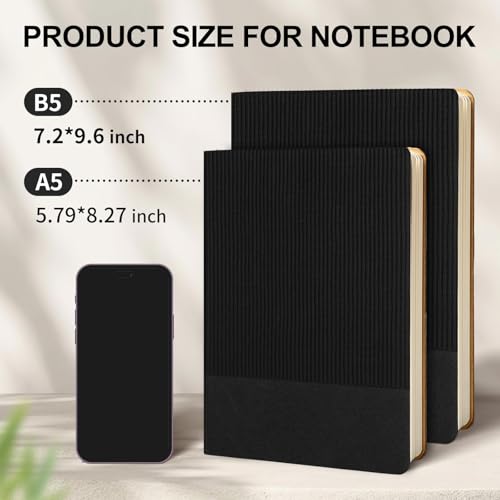 Image of Lined Journal Notebook for Work College Ruled Notebook 5.79 inch x 8.27 inch A5 PU Leather Daily Journaling Notebook 216 Pages for Women Men Daily Writing Business School Travel Gift (Black)